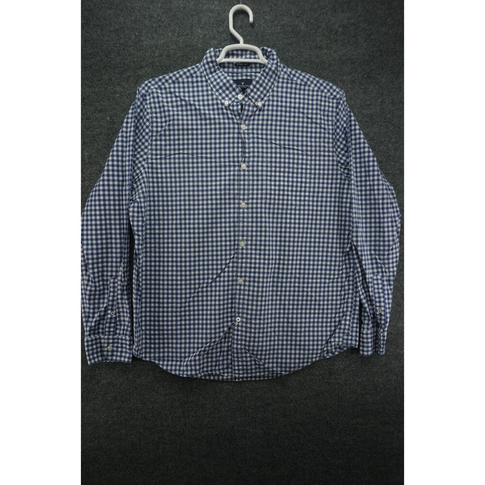 American Eagle Button Down Shirt Mens XL Blue White Check Seriously Soft